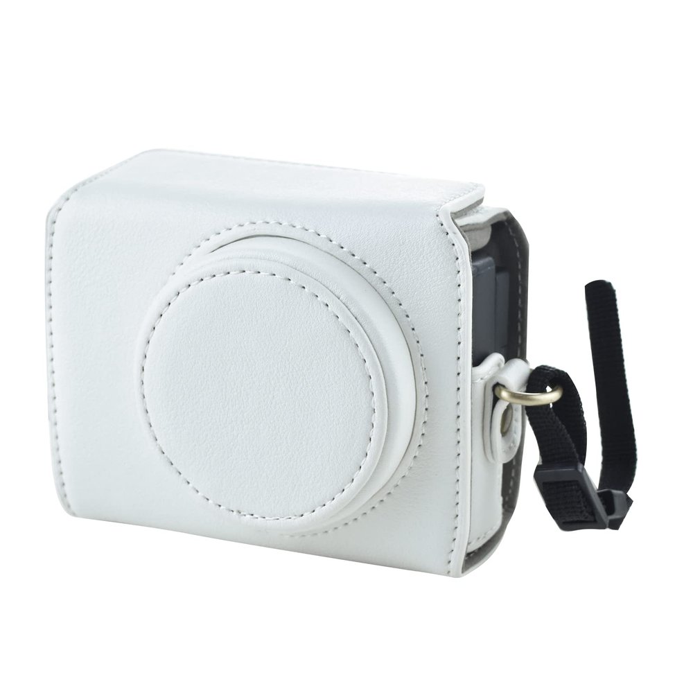 Rieibi ZV1 Case - Vintage PU Leather Camera Case for Sony ZV1 - Protective Case with Strap, White