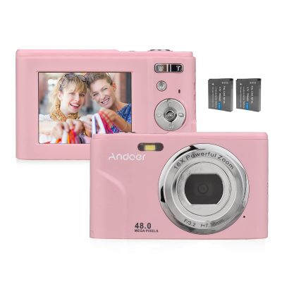 Andoer Portable Digital Camera 48MP 1080P 2.4in IPS Screen 16X Zoom Auto Focus Self-timer 128GB Extended Memory Face Detection Anti-shake with Batteries Hand Strap and Bag