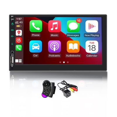 2Din Car Radio Compatible with Carplay and Android Auto 7" Capacitive Touchscreen,Mirror Link, Reverse Image, Bluetooth, AM/FM, USB/AUX +4LED Camera+Steering Wheel Remote Control