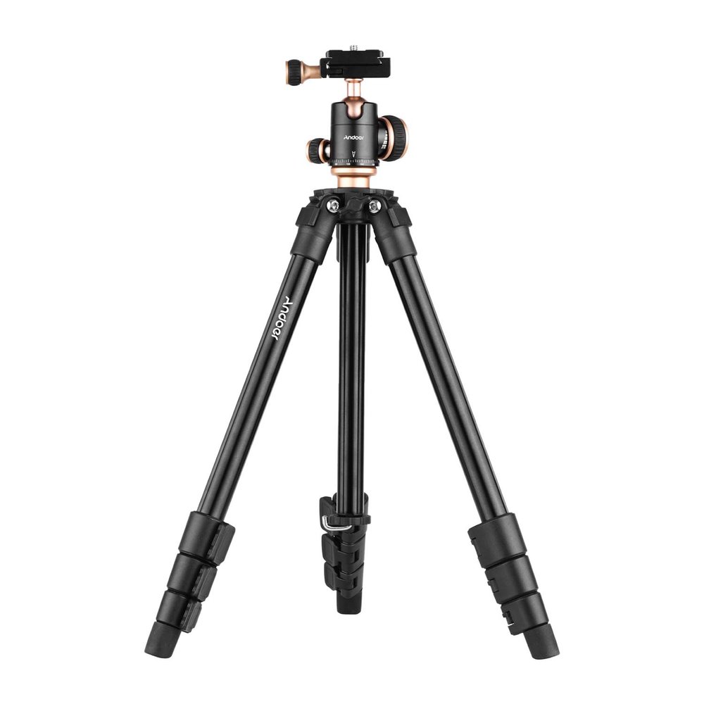 Andoer Q160SA Camera Tripod Complete Tripods with Panoramic Ballhead Bubble Level Adjustable Height Portable Travel Tripod for DSLR Digital Cameras Camcorder Mini Projector Compatible with Nikon Sony