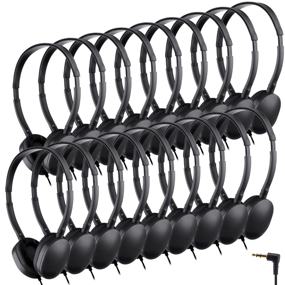 Konohan 18 Pack Class Set Headphones for Students Bulk Headphones for Classroom School Adjustable 3.5mm Wired Earphones Classroom Must Haves Teacher Supplies(Black)