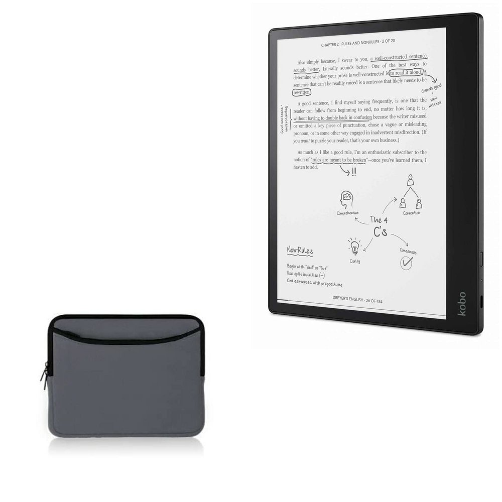 BoxWave Case Compatible with Kobo Elipsa - SoftSuit with Pocket, Soft Pouch Neoprene Cover Sleeve Zipper Pocket - Charcoal Grey
