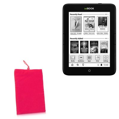 BoxWave Case Compatible with inkBOOK Obsidian - Velvet Pouch, Soft Velour Fabric Bag Sleeve with Drawstring - Cosmo Pink