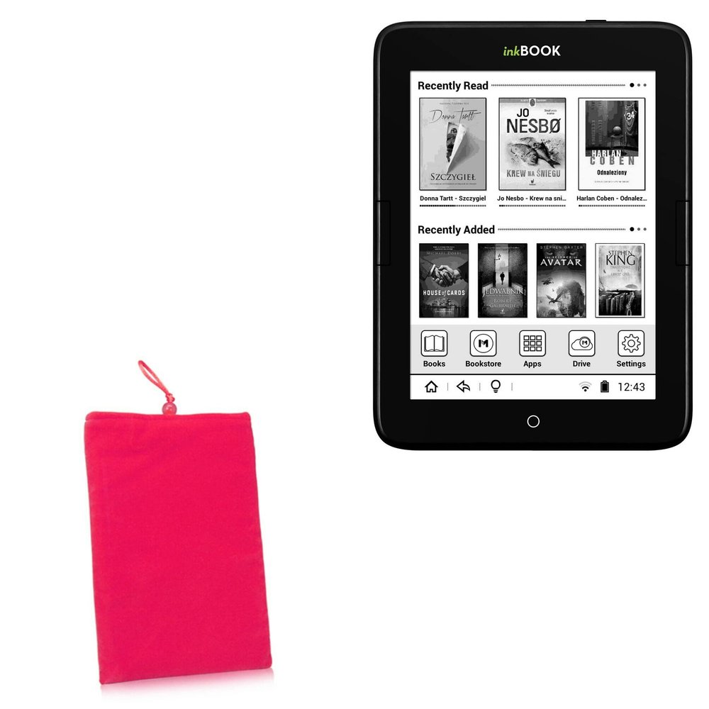 BoxWave Case Compatible with inkBOOK Obsidian - Velvet Pouch, Soft Velour Fabric Bag Sleeve with Drawstring - Cosmo Pink