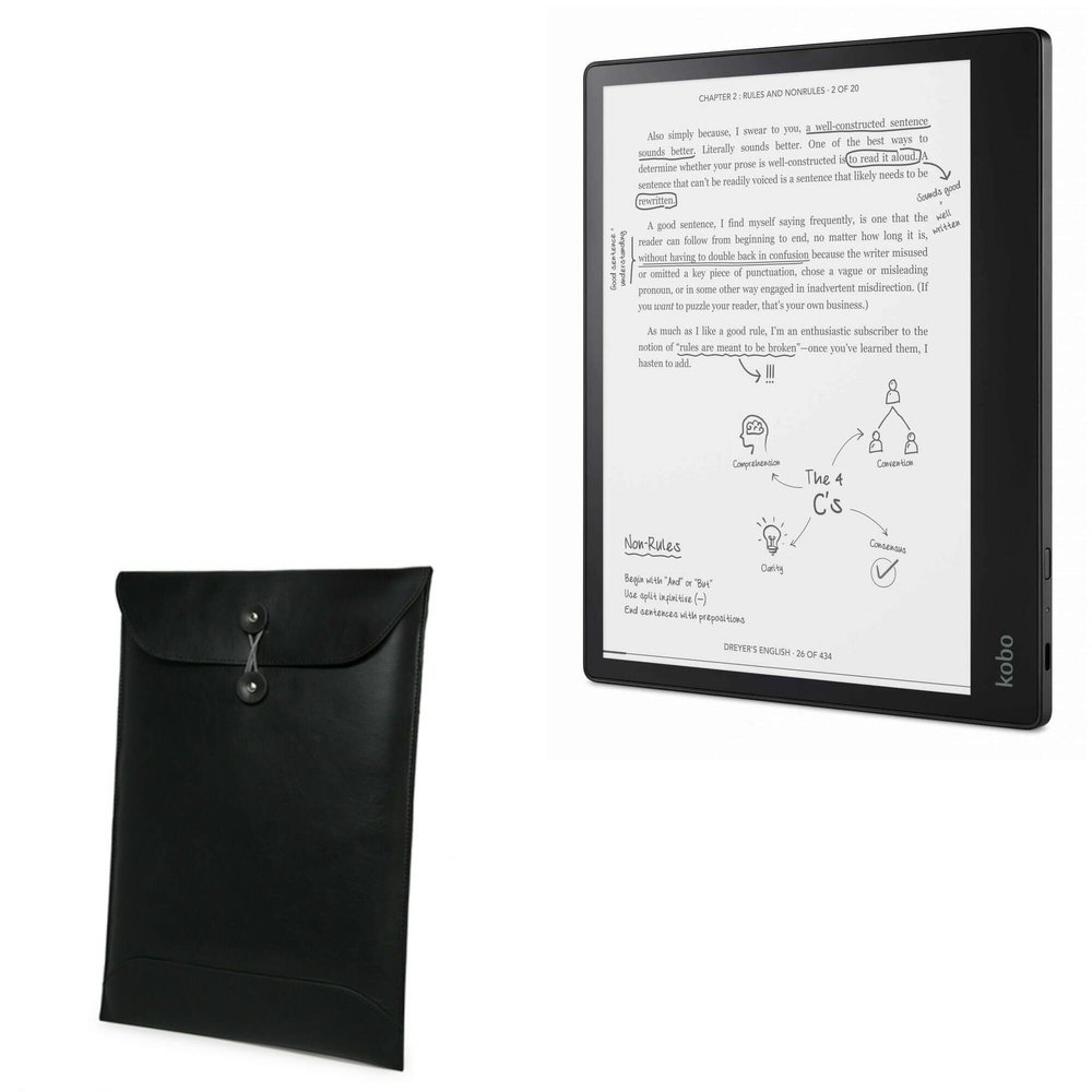 BoxWave Case Compatible with Kobo Elipsa - Nero Leather Envelope, Leather Wallet Style Flip Cover