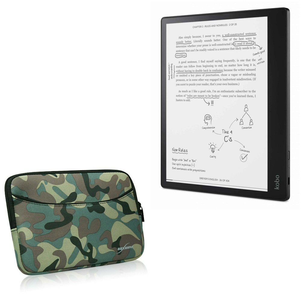 BoxWave Case Compatible with Kobo Elipsa - Camouflage Suit with Pocket, Neoprene Camo Suit Zipper Pocket for Storage