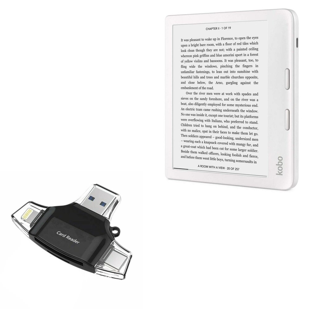 BoxWave Smart Gadget Compatible with Kobo Libra 2 - AllReader SD Card Reader, microSD Card Reader SD Compact USB - Jet Black