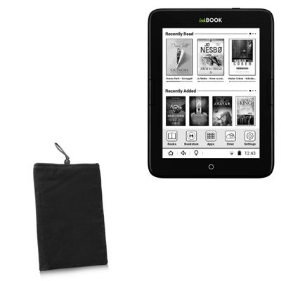BoxWave Case Compatible with inkBOOK Obsidian - Velvet Pouch, Soft Velour Fabric Bag Sleeve with Drawstring - Jet Black