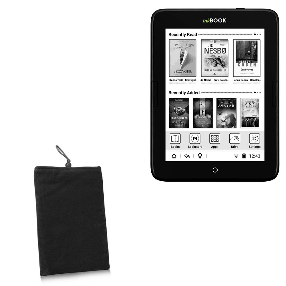 BoxWave Case Compatible with inkBOOK Obsidian - Velvet Pouch, Soft Velour Fabric Bag Sleeve with Drawstring - Jet Black