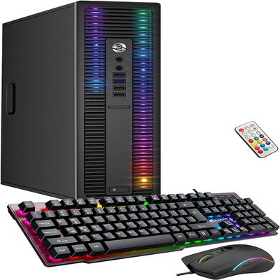 HP EliteDesk Desktop RGB Lights Computer AMD A-Series Processor 8 GB RAM, 512 GB SSD, Windows 11 64-bit, Wi-Fi, Gaming PC Keyboard & Mouse (Renewed)