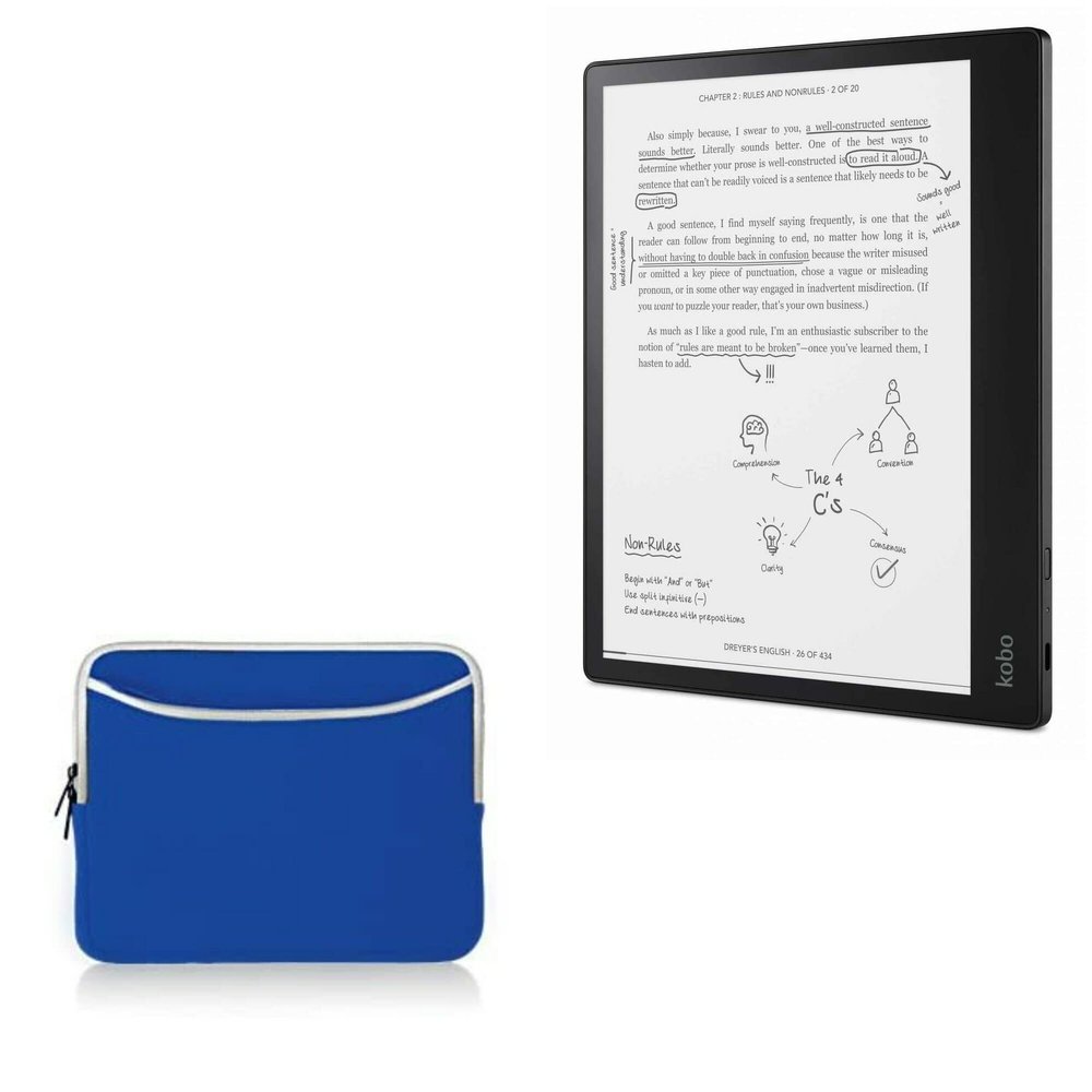 BoxWave Case Compatible with Kobo Elipsa - SoftSuit with Pocket, Soft Pouch Neoprene Cover Sleeve Zipper Pocket - Super Blue