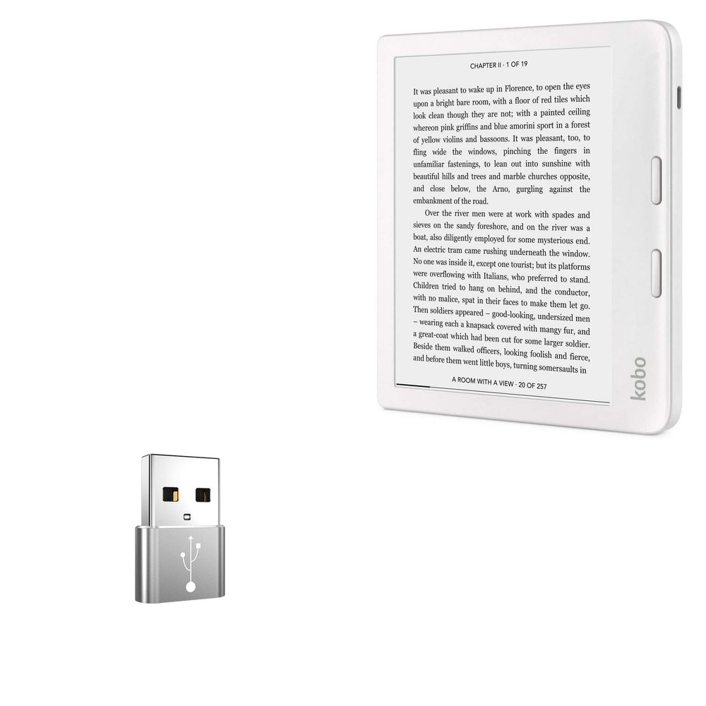 BoxWave Adapter Compatible with Kobo Libra 2 - USB-A to C PortChanger (5-Pack), Type-C OTG Convert Charging Data Adapter - Metallic Silver