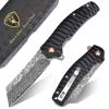 AUBEY Damascus Pocket Knife, 3.34" Damascus Steel Hollow Grind Blade, Folding Knife with Ball Bearing, Aluminum Handle, EDC Knife for Outdoor Camping Hunting view 1