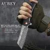 AUBEY Damascus Pocket Knife, 3.34" Damascus Steel Hollow Grind Blade, Folding Knife with Ball Bearing, Aluminum Handle, EDC Knife for Outdoor Camping Hunting view 3