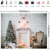 10x6.5ft Christmas Fireplace Photo Backdrop Christmas Party Decoration Banner Candle Christmas Tree White Retro Wall Elk Pendant Background view 3