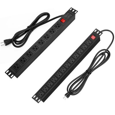 PDU Power Strip Surge Protector, 8/12 Outlet Power Strip Surge Protector, 1U Rack Mount PDU Power Strip for Network Server Racks, 15A/125V, 6ft Cord, Black