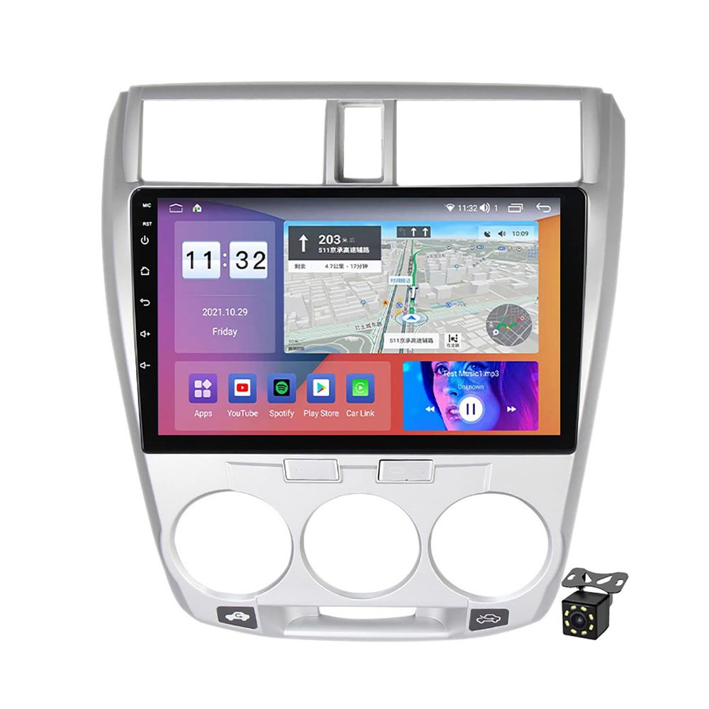 9 Inch Car Stereo Radio GPS Navigation for Honda City 2008-2013 Android 11 Multimedia Player Audio Video Support Carplay SWC DSP WiFi Bluetooth USB FM AM+Backup Camera,M700s/8+128g