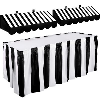 Tallew 3 Pcs Circus Awning 3D Cardboard Stripe Table Skirt, Black White