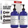Sunrise Premium 16 OZ Cobalt Blue Glass Soap Dispenser with Pump 2 Pack, Hand and Dish Soap Dispenser Set for Bathroom and Kitchen Sink with 6 Waterproof Labels view 1