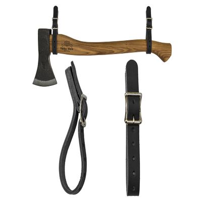 1844 Helko Werk Germany Leather Axe Hangers - Wall Hanging Leather Straps with Adjustable Buckle for Axes, Hatchets, Tools with Handles, for Wall Displays - Made in USA (Axe Hangers Black) #8878ABK