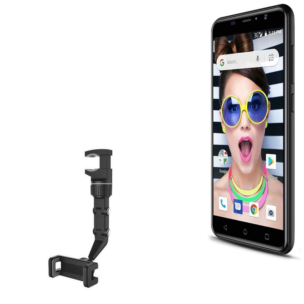 BoxWave Car Mount Compatible with Yezz Andy 5E5 - Rearview Mirror Car Mount, Rear View Mirror Adjustable GPS Car Mount - Jet Black