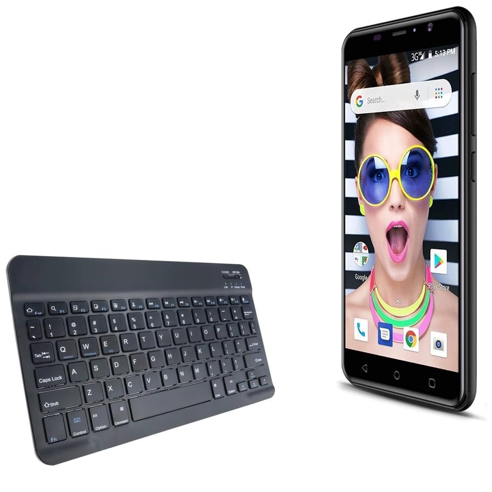 BoxWave Keyboard Compatible with Yezz Andy 5E5 - SlimKeys Bluetooth Keyboard, Portable Thin with Chiclet-Style Keys - Jet Black
