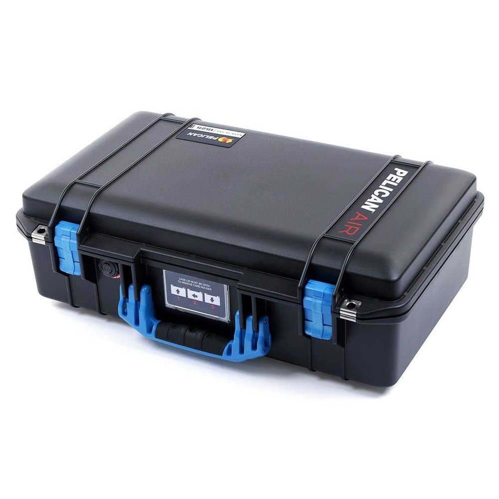 Black Pelican 1525 Air case with Blue Handle & latches. Comes with Foam.