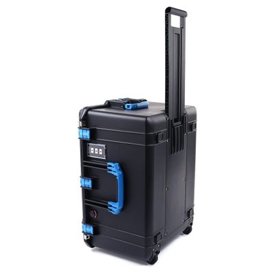 Black Pelican 1637 Air case with Blue Handles & latches. Comes with foam. With wheels.