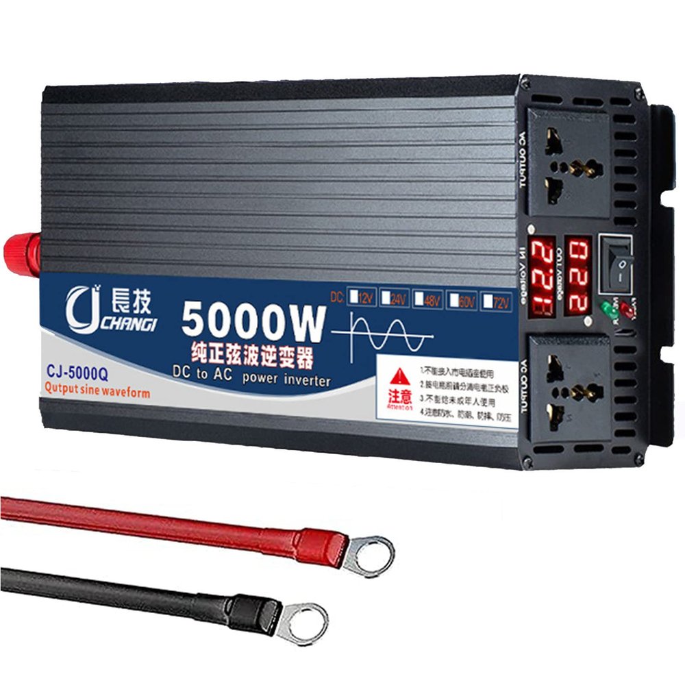 BEZAX Power Inverter Pure Sine Wave Inverter DC 12V 24V 48V 60V to AC 110V 220V 3000W 4000W 5000W Peak Pure sine Wave Power Inverter,with 2 Ac Outlets & Dual Digital Display,5000W-60Vto110V