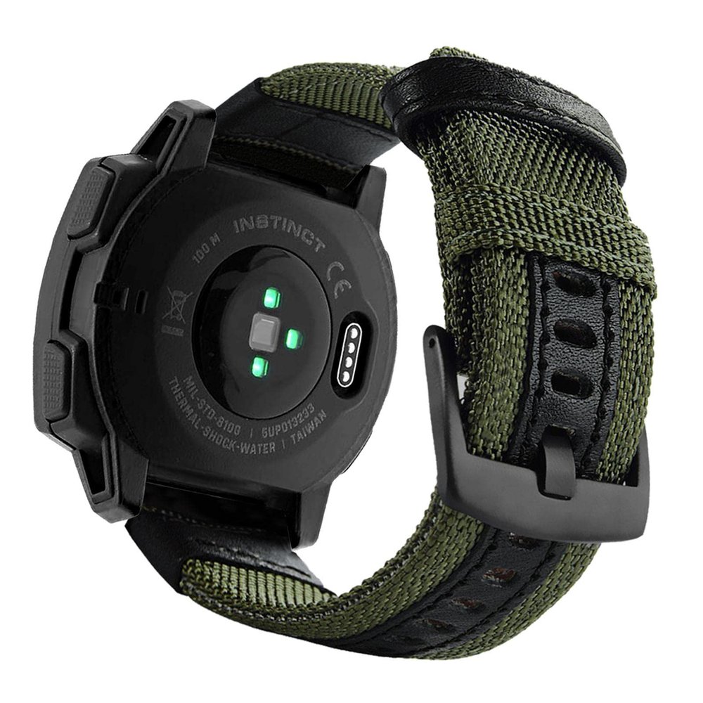 Abanen 22mm Nylon Military Style Watch Bands for Garmin Instinct 3 45mm/ 2 Solar, Woven Fabric Durable Wristband Strap for Instinct E 45mm/ Tactical/Tide/Esports (Green)