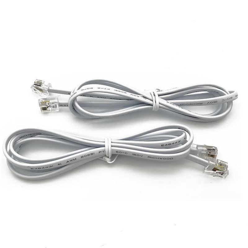 Coorle Telephone Cable 4Core with 4P4C Plug Multifunction Flat Phone Extension Cord-White 7FT 10PCS/Bag