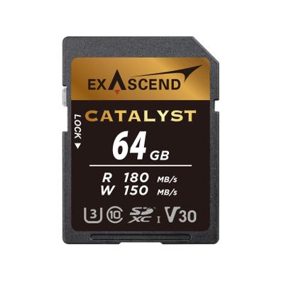 Exascend 64 GB / 128 GB / 256 GB Catalyst SD UHS-I Card, C10, U3, V30, up to 180MB/s, Compatible with Canon, Nikon, Panasonic and Other Cameras (64GB)