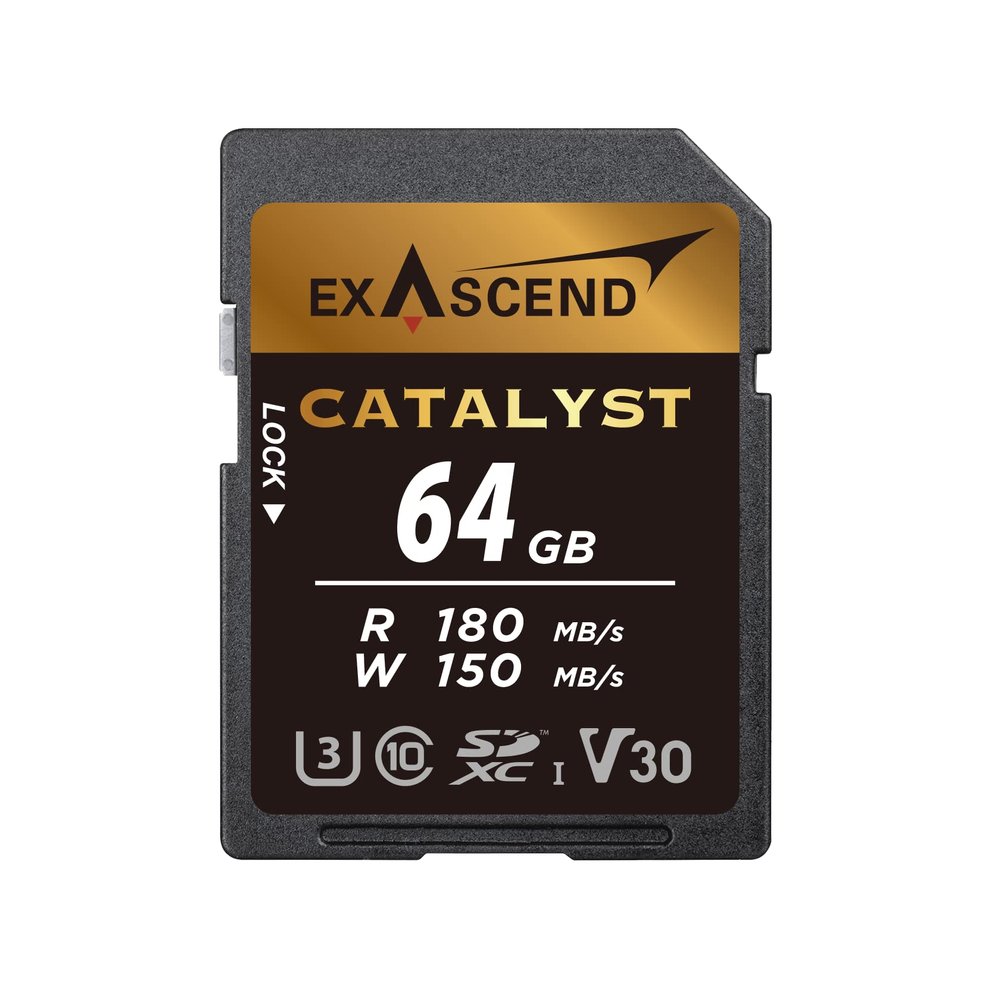 Exascend 64 GB / 128 GB / 256 GB Catalyst SD UHS-I Card, C10, U3, V30, up to 180MB/s, Compatible with Canon, Nikon, Panasonic and Other Cameras (64GB)