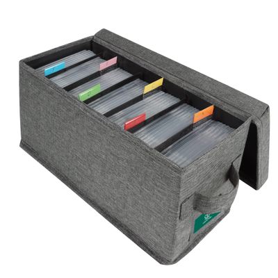 T WaveTree CD Storage Box with Lid, Practical CD Case Holder Organizer with Index Labels, 14.6 x 5.7 x 6.1 Inches CD Storage Case to Store up to 35 CDs Jewel Cases, and 193 Discs- Grey
