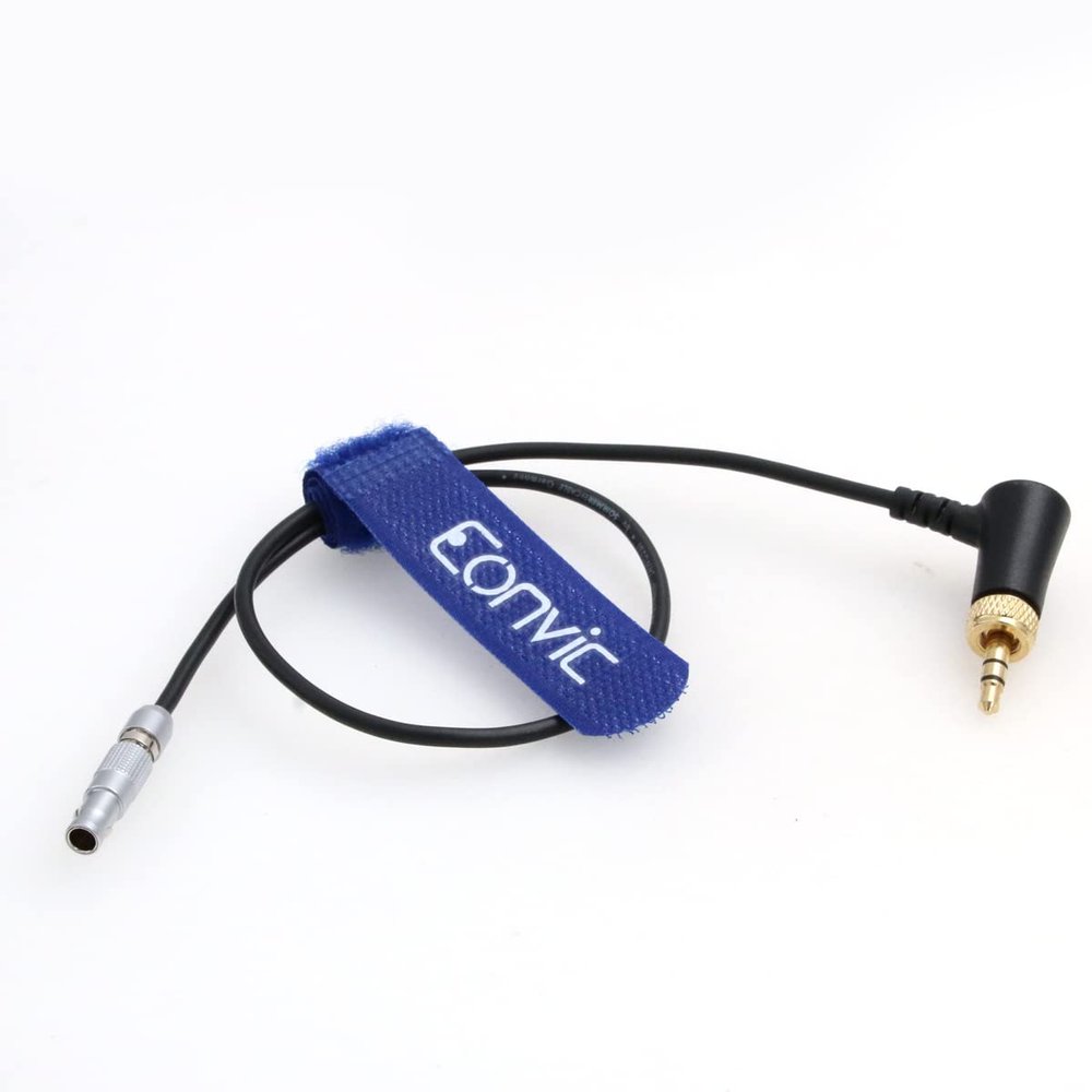 Eonvic Red Monstro 8k VV Camera Timecode Cable 3.5mm Right Angle Locking TRS to Straight Mini 4-Pin
