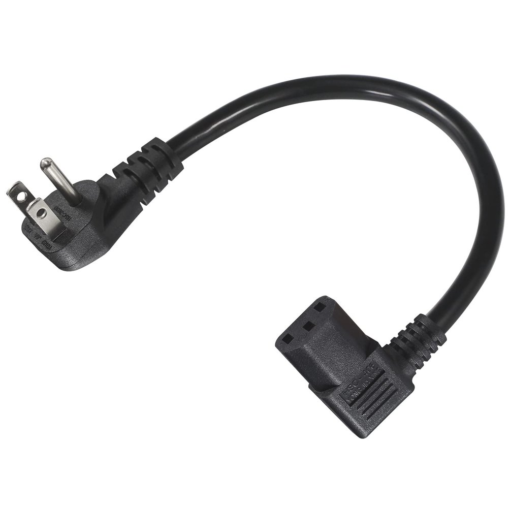 90 Degree Computer Power Cord Right Angle - 1FT Flat Plug NEMA 5-15 Plug to IEC C13 Power Cord,Universal PC Power Supply Cord 16AWG, Black C13 3 Prong Angled AC Power Cord for PC Monitor/TV(1FT)