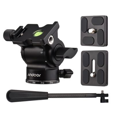 Andoer Compact Video Camera Fluid Head Tilting Pan Tripod Head Panorama Ball Head Aluminium Alloy Tripod Mount 1/4 Inch Screw 10 kg/22 lbs Load Capacity, Black