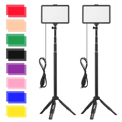 Andoer USB LED Video Light Kit Video Conference Light with 2 * LED Fill Light 3200K-5600K Dimmable + 2 * Extendable Tripod + 16 * Color Filters for Live Streaming Video Recording Online Meeting