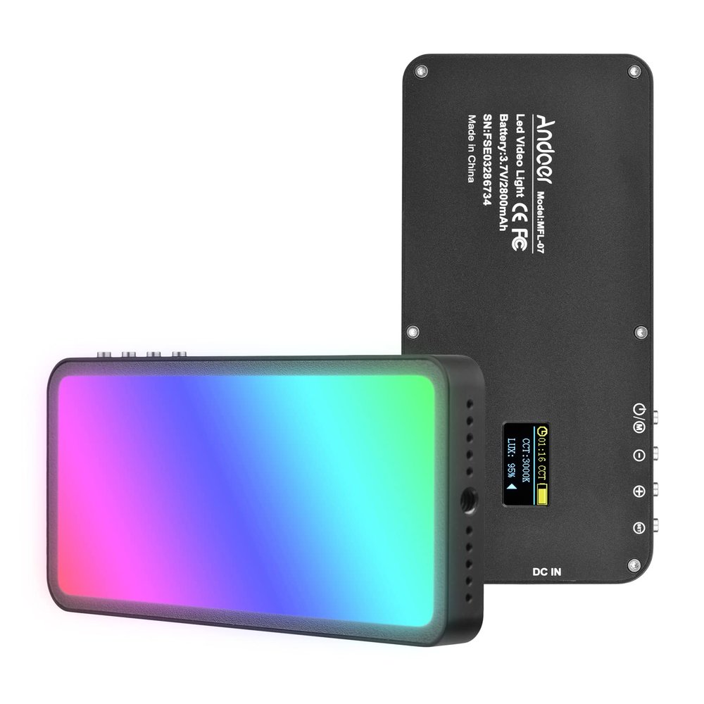 Andoer RGB LED Video Light Portable Light Panel 3000K-6500K Dimmable Brightness 30 Special Effects CRI 95 for Portrait Video Recording Product Photography