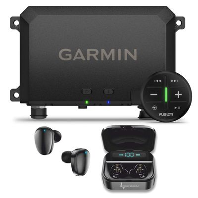 Wearable4U Garmin Tread Audio Box with LED Controller, Rugged Design, Premium Quality Audio, Wireless Remote, for Any Off-Road Power Outdoor Vehicle Black Earbuds Bundle