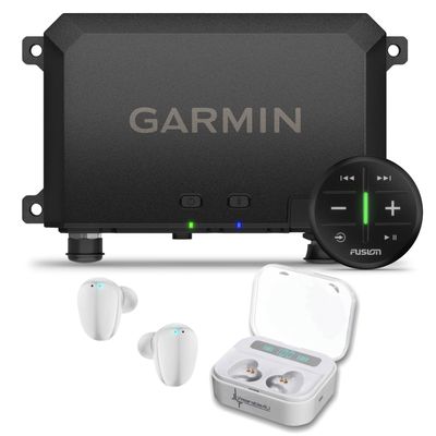 Wearable4U - Garmin Tread Audio Box with LED Controller, Rugged Design, Premium Quality Audio, Wireless Remote, for Any Off-Road Power Outdoor Vehicle with White Earbuds Bundle