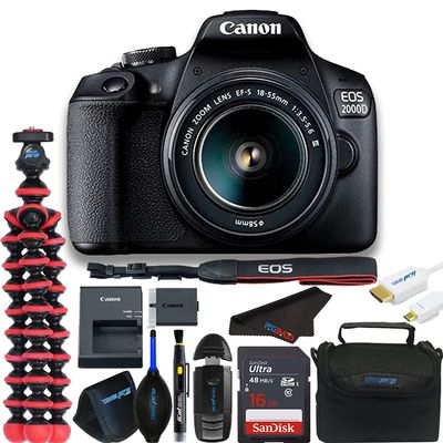 Canon EOS 2000D / Rebel T7 Digital SLR Camera Body w/EF-S 18-55mm f/3.5-5.6 Lens 3 Lens DSLR Kit + Pixibytes Basic Bundle (International Bundle) (Renewed)