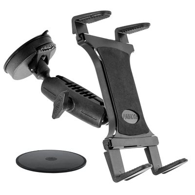 ARKON Mounts Windshield Suction Tablet Mount, Strong 80mm Suction Base, Adjustable Arm, Includes Dashboard Mounting Disc, Tablet Holder Compatible with iPad, Galaxy, and More
