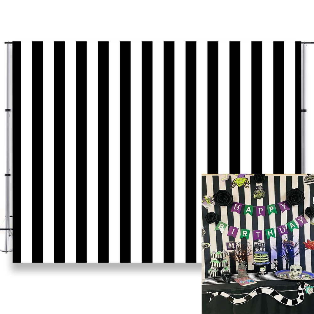 KUKUSOUL 10x8ft Black and White Stripes Photo Backdrop Black White Backdrop Racing Theme Birthday Party Baby Shower Decoratio Photo Props Family Photoshoot Portrait Studio Props KU241
