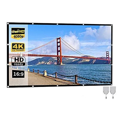 HD Movie Projection Screen with Hook Up, 150 Inch 16:9 HD Foldable Anti-Crease Portable Movie Projector Screen for Outdoor Use, Home Theater Backyard Movie Night