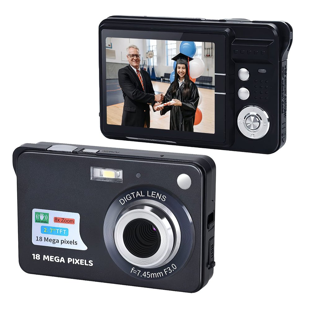 Andoer Portable 720P Digital Camera Video Camcorder 18MP Photo 8X Zoom Anti-Shake 2.7 Inch Large TFT Screen Built-in Lithium Battery with Carry Bag USB Charging Cable for Kids Teens