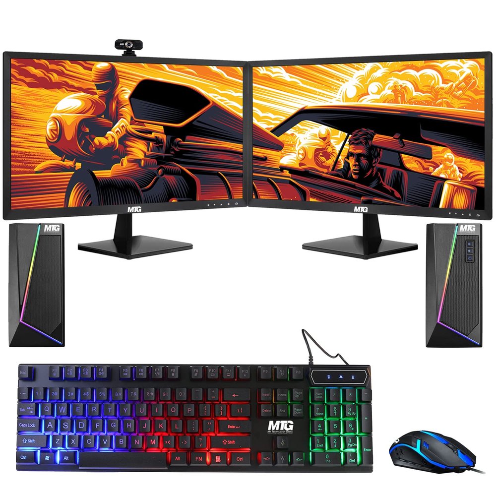 TechMagnet All in one Desktop Computer,Cheetah 6,Intel Core i5 8th Gen,8GB DDR3,240GB SSD,Dual 27 inch LED Monitor,MTG RGB Keyboard Mouse,RGB Speaker and Webcam,USB Wi-Fi,Windows 11(Renewed)