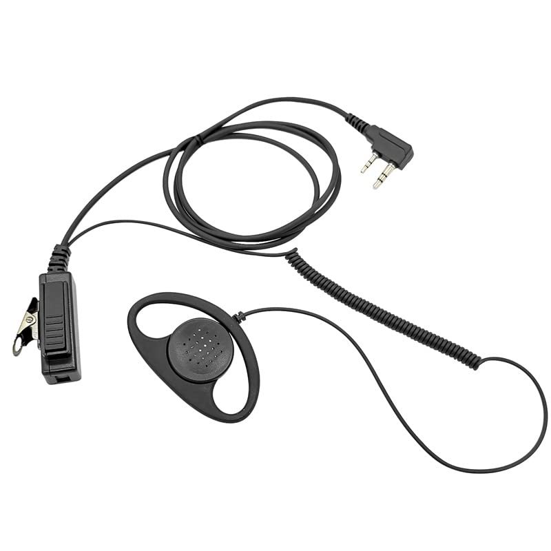 2 Pin Walkie Talkie Earphone Earpiece with Mic D Shape Ear Hook Headset PTT Compatible for Baofeng Kenwood Two Way Radio