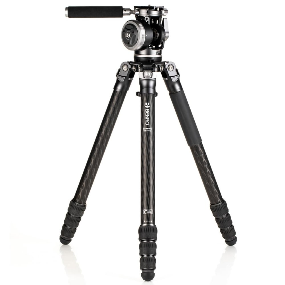 Benro Mammoth 4-Section Carbon Fiber Tripod with WH15 Wildlife 2-Way Fluid Head  Heavy-Duty 75 mm Bowl, 8-Stop Counterbalance, Dual-Pan Function, Professional Wildlife/Telephoto Kit (TMTH44CWH15)