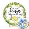 7.5ft(2.3m) Lemon Round Backdrop Cover Polyester A Sweet Lemon Baby is On The Way Round Photography Background Green Leaves Lemon Circle Backdrop Photo Booth Props Girl Boy Shower Party Banner Decor view 1